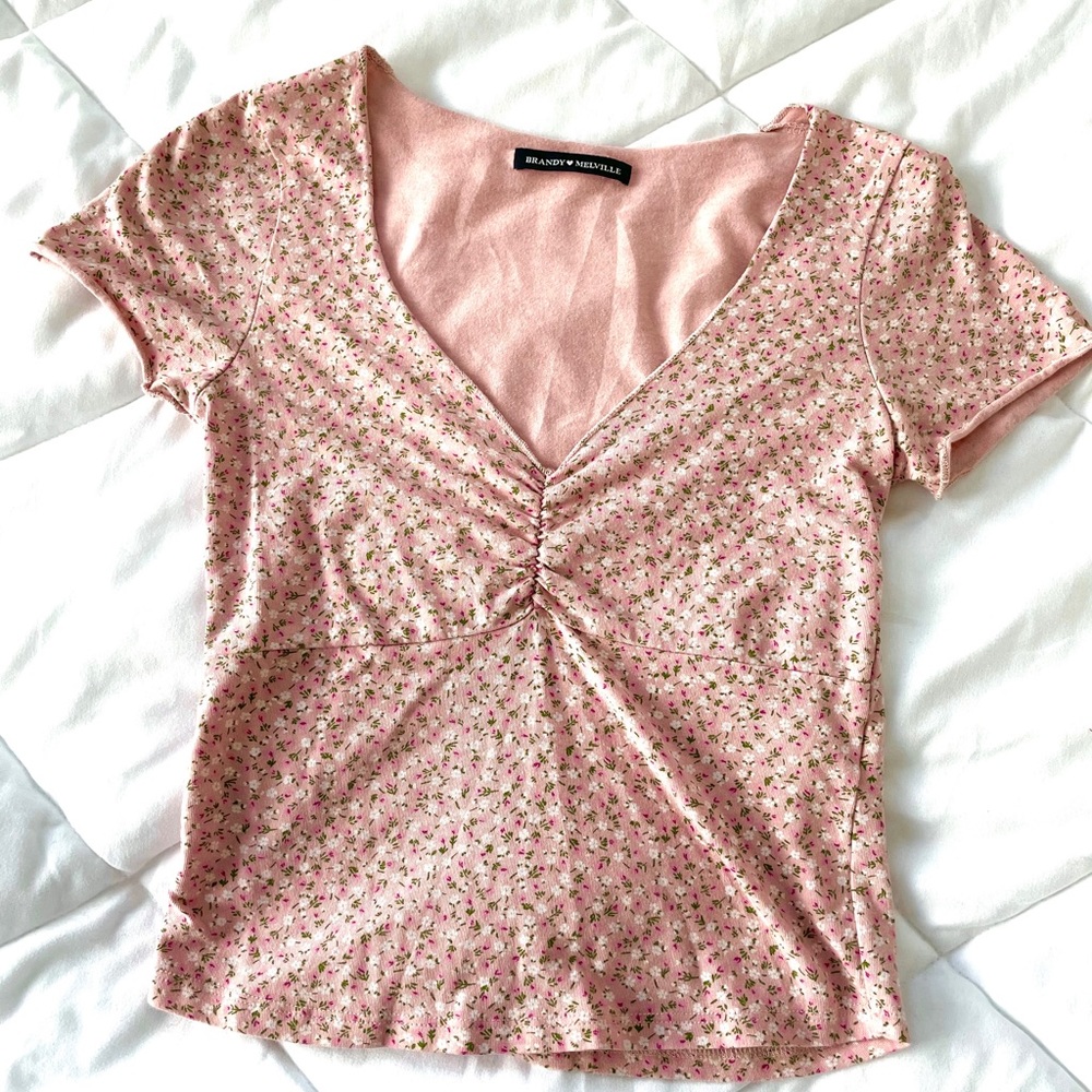BRANDY MELVILLE PINK FLORAL GINA TOP
